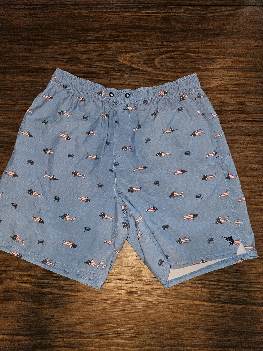 Salt Life Light Blue Fish-Print Swim Trunks